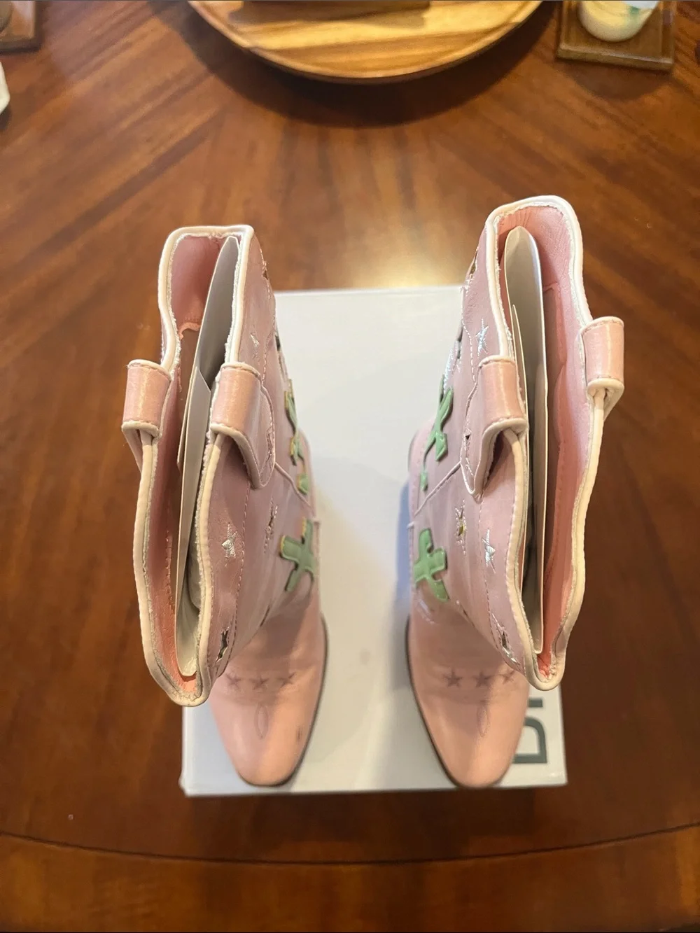 Dream Pairs Pink Kids Cowboy Boots with Green Cactus Appliqués